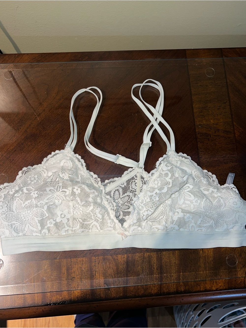 aerie White Floral Lace Bralette with Double Straps
